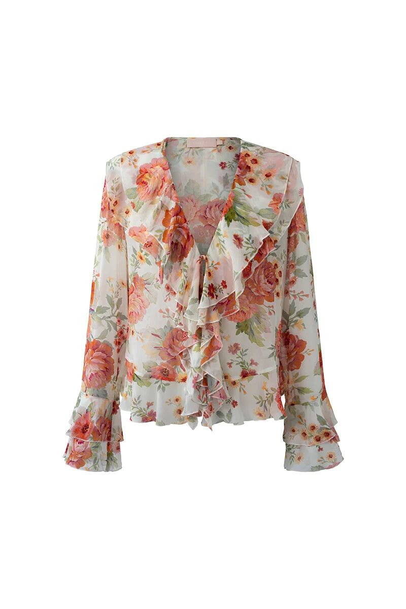 Sienna Ruffle Blouse SUNSET FLORAL Sofia-Sofia-Frolic Girls