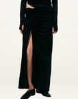 Silk Laundry Jersey Modal Ruched Skirt in BLACK