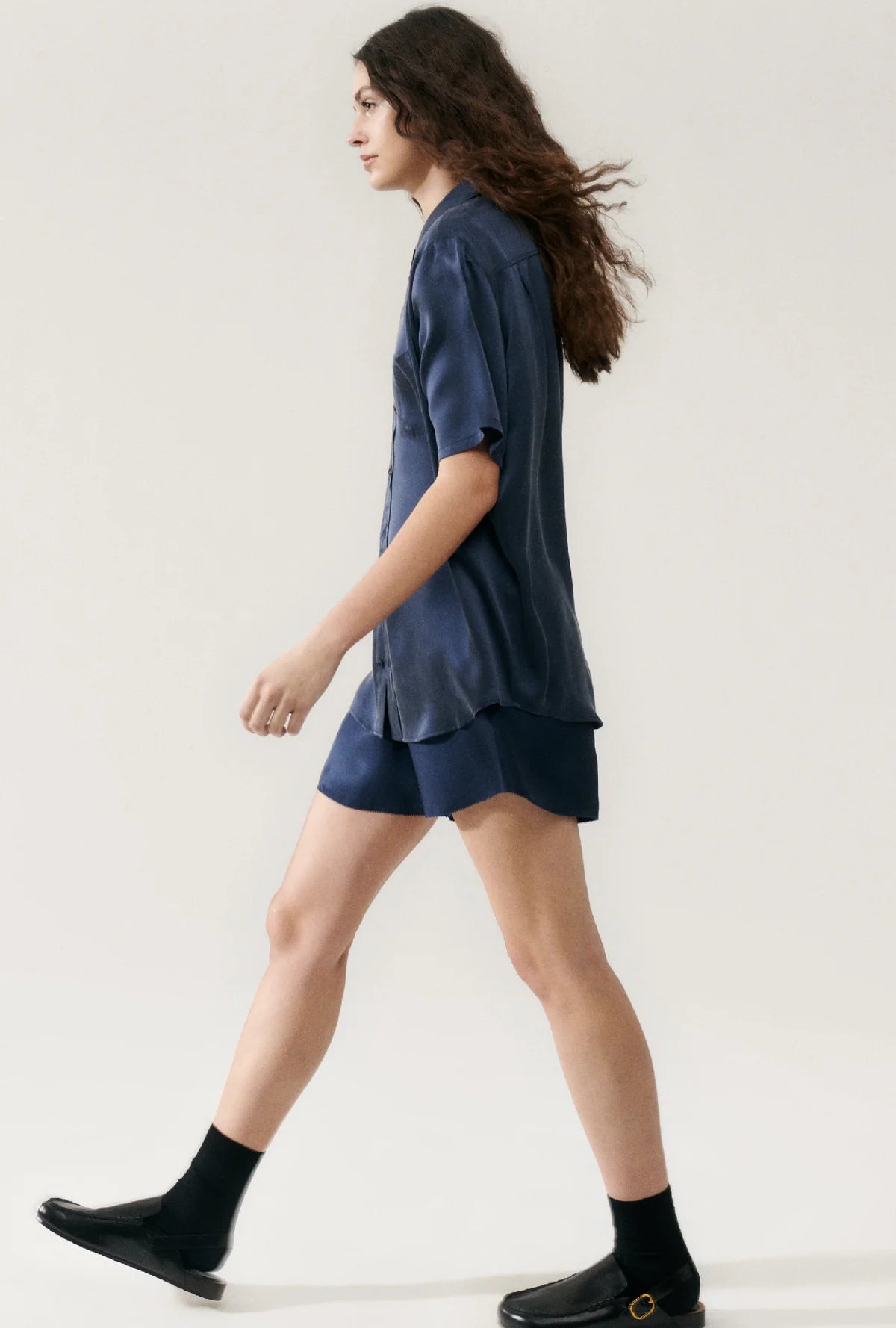 Short Sleeve Boyfriend Shirt MIDNIGHT Silk Laundry-Silk Laundry-Frolic Girls