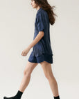 Short Sleeve Boyfriend Shirt MIDNIGHT Silk Laundry-Silk Laundry-Frolic Girls