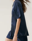 Short Sleeve Boyfriend Shirt MIDNIGHT Silk Laundry-Silk Laundry-Frolic Girls