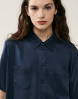 Short Sleeve Boyfriend Shirt MIDNIGHT Silk Laundry-Silk Laundry-Frolic Girls