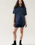 Short Sleeve Boyfriend Shirt MIDNIGHT Silk Laundry-Silk Laundry-Frolic Girls