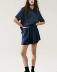 Short Sleeve Boyfriend Shirt MIDNIGHT Silk Laundry-Silk Laundry-Frolic Girls