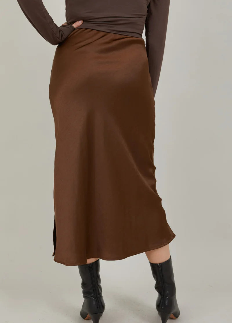 Skyler Mid Length Skirt METALLIC BROWN Coster Copenhagen-Coset Copenhagen-Frolic Girls