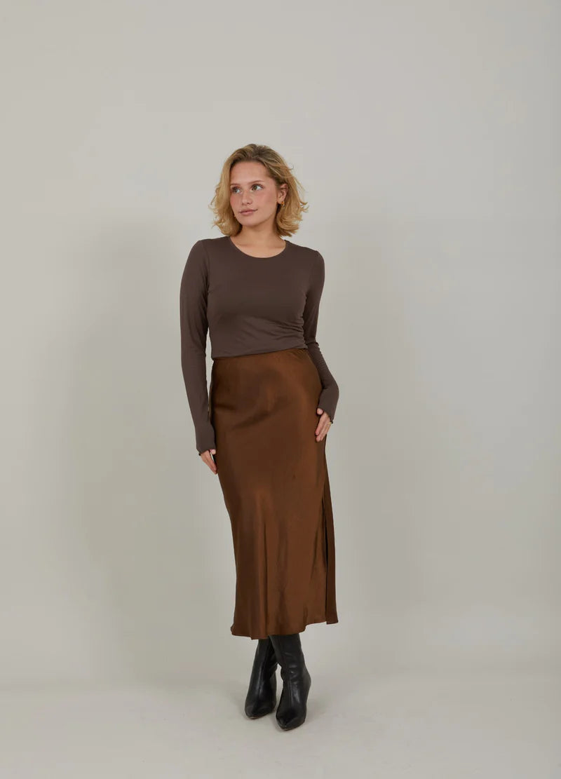 Skyler Mid Length Skirt METALLIC BROWN Coster Copenhagen-Coset Copenhagen-Frolic Girls