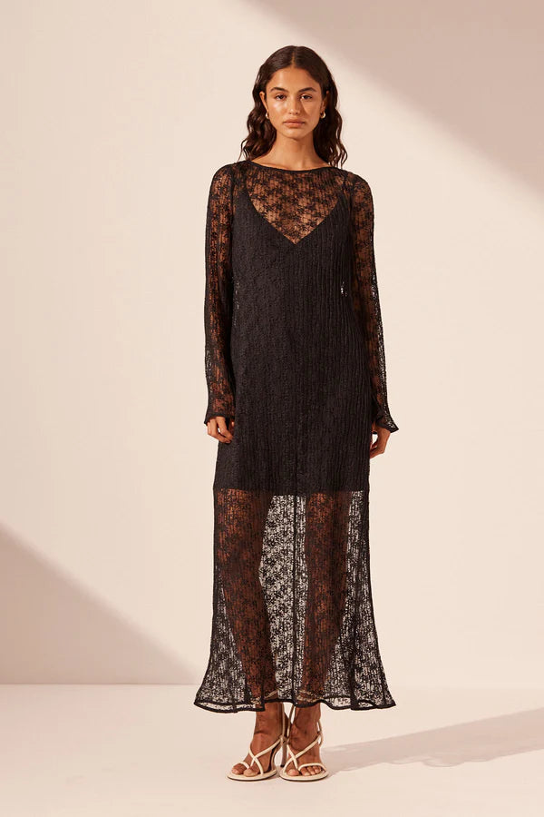 Sol Long Sleeve Lace Midi Dress BLACK Shona Joy-Shona Joy-Frolic Girls