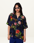 Something Very Special Chains and Roses Silk Resort Shirt in Black