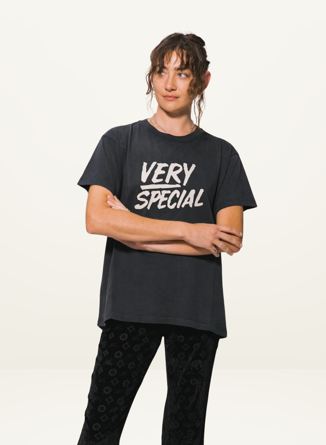 Something Very Special Stacked Logo Tee in Washed Black