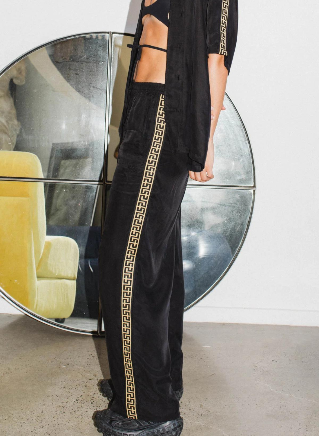 Something Very Speical Satin Vacay Pant in BLACK & CREAM-Something Very Special-Frolic Girls