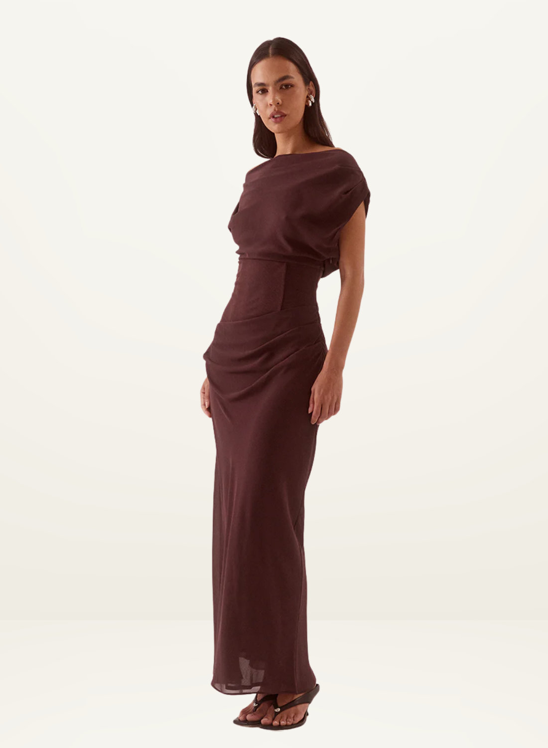 Sovere Ada Off Shoulder Dress in Chocolate
