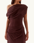 Sovere Ada Off Shoulder Dress in Chocolate