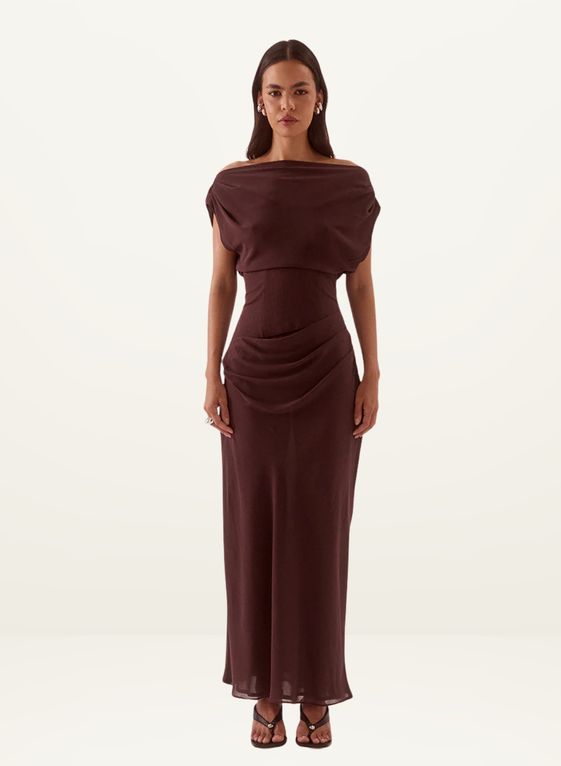 Sovere Ada Off Shoulder Dress in Chocolate