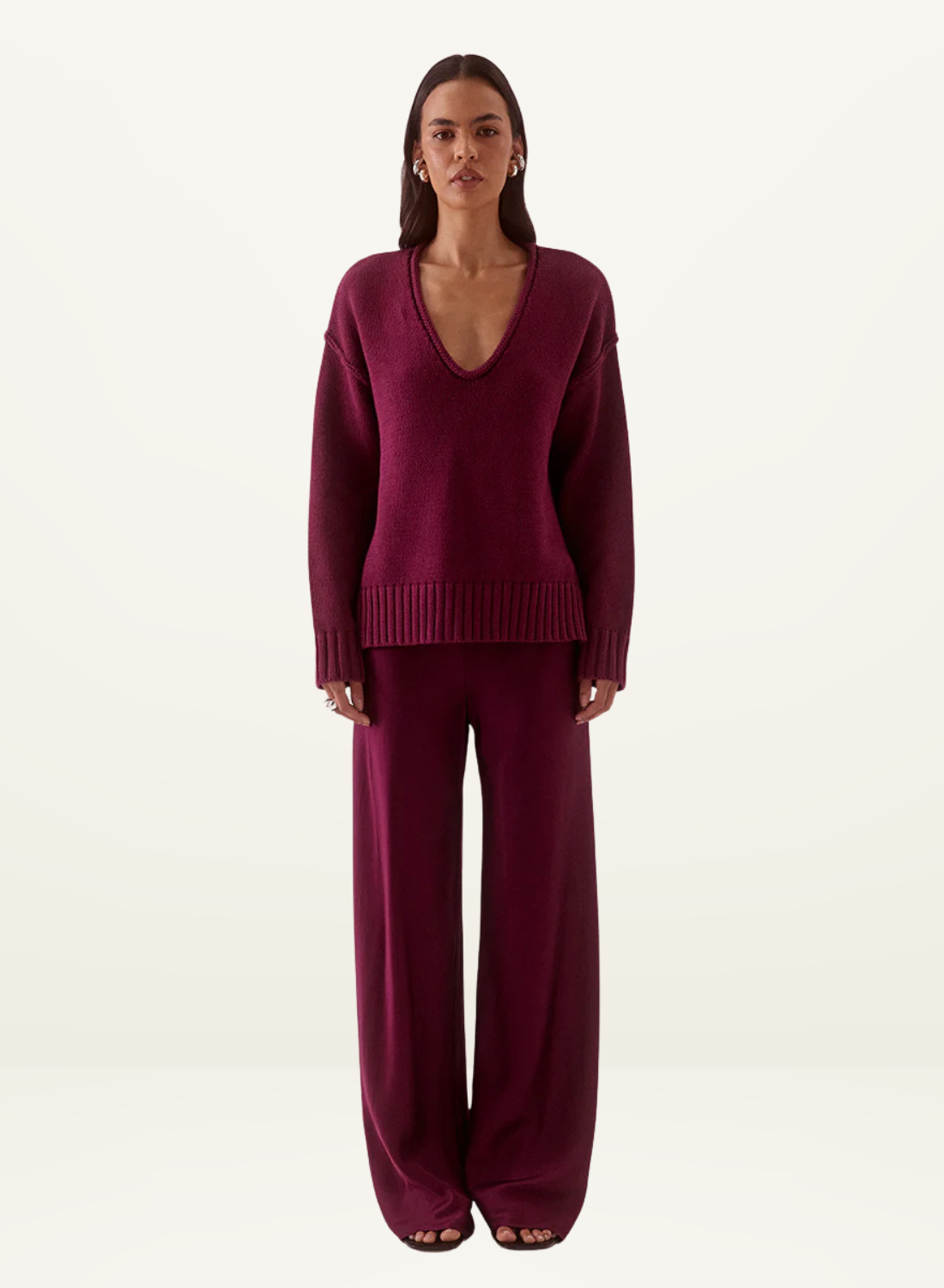 Sovere Lane Plunge Sweater in Mulberry