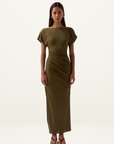 Sovere Rua Off Shoulder Dress in Olive