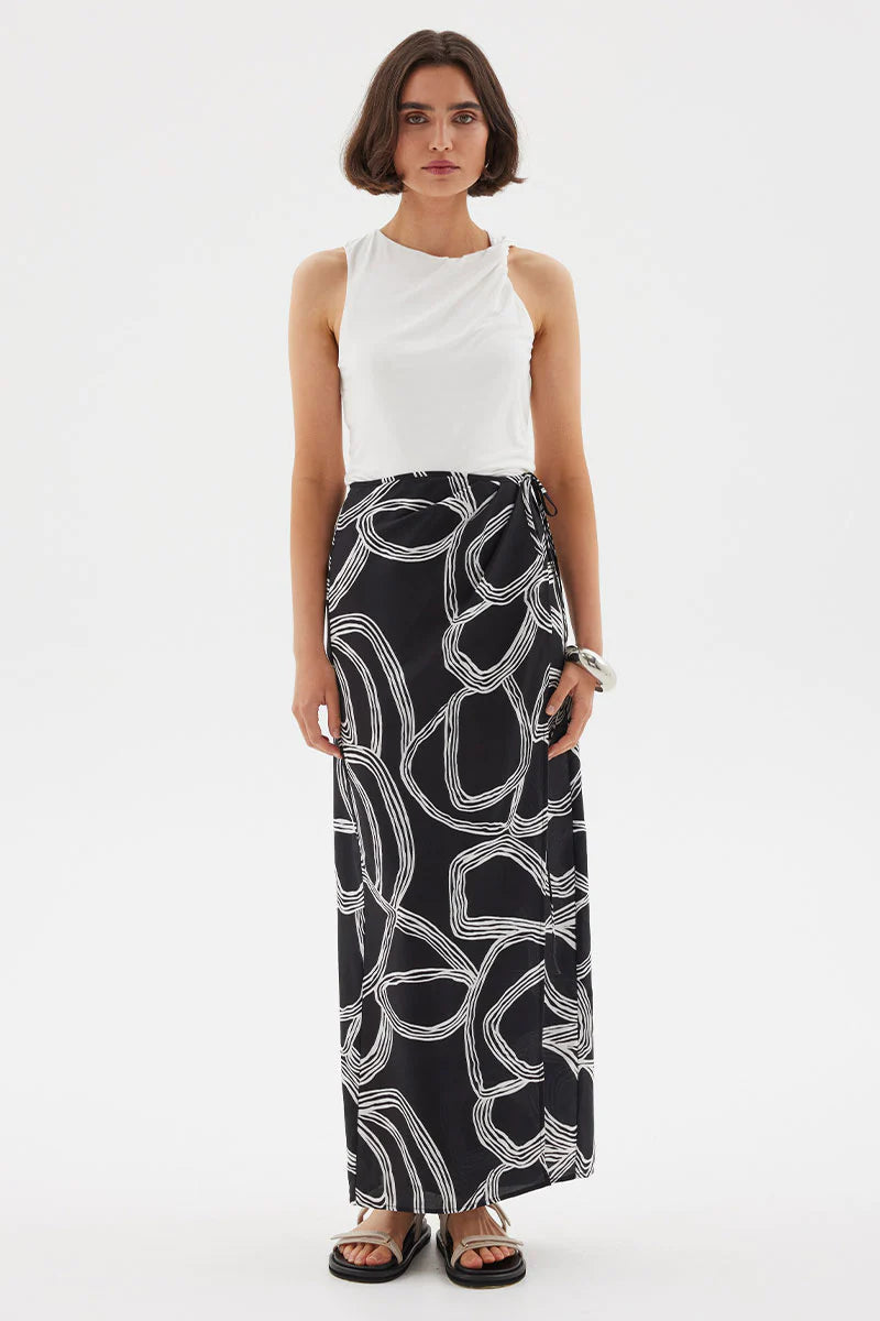 Sgraffito Wrap Maxi Skirt BLACK Sovere-Sovere-Frolic Girls