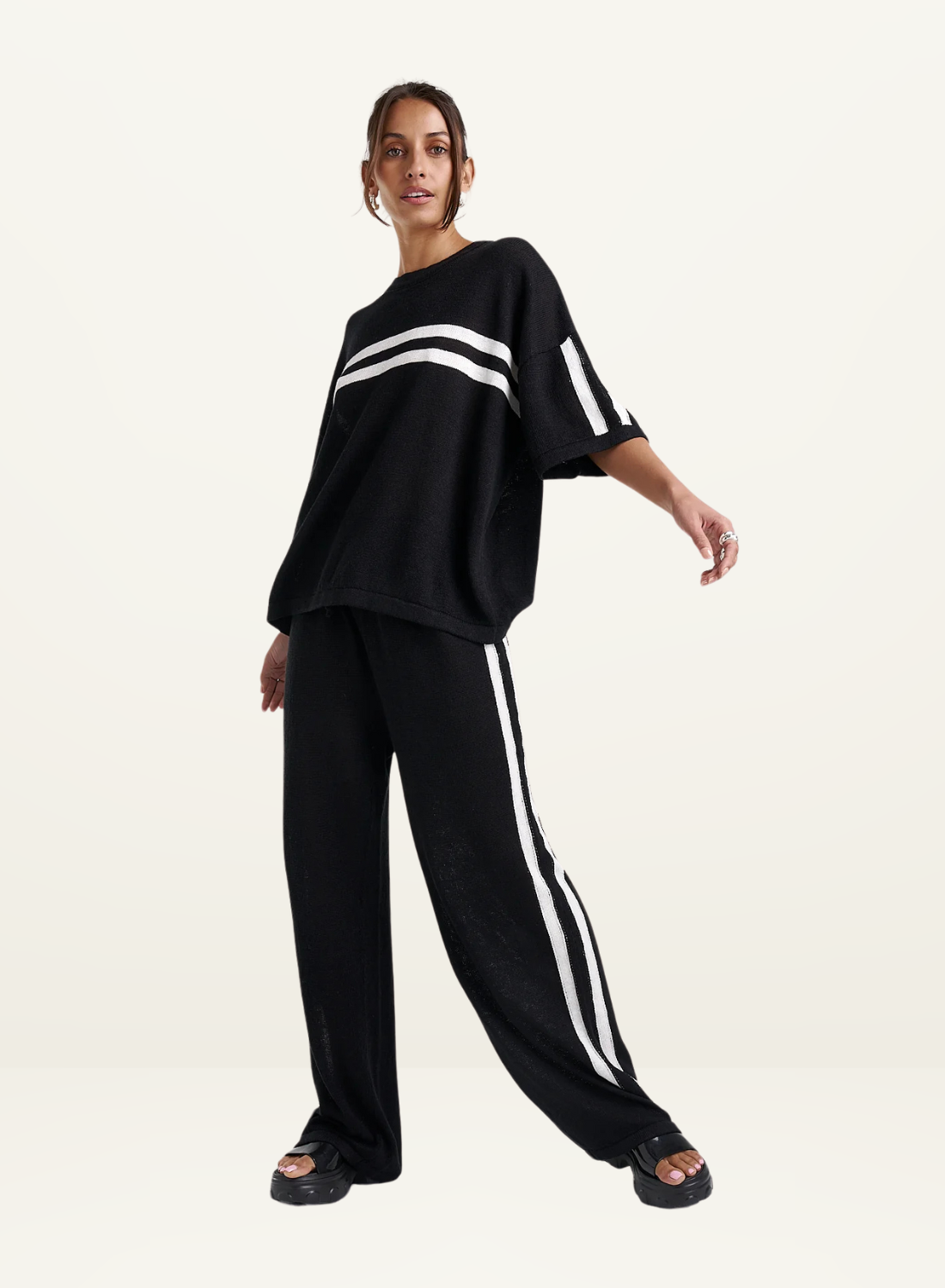 Summi Summi Knit Pants in BLACK &amp; CREAM
