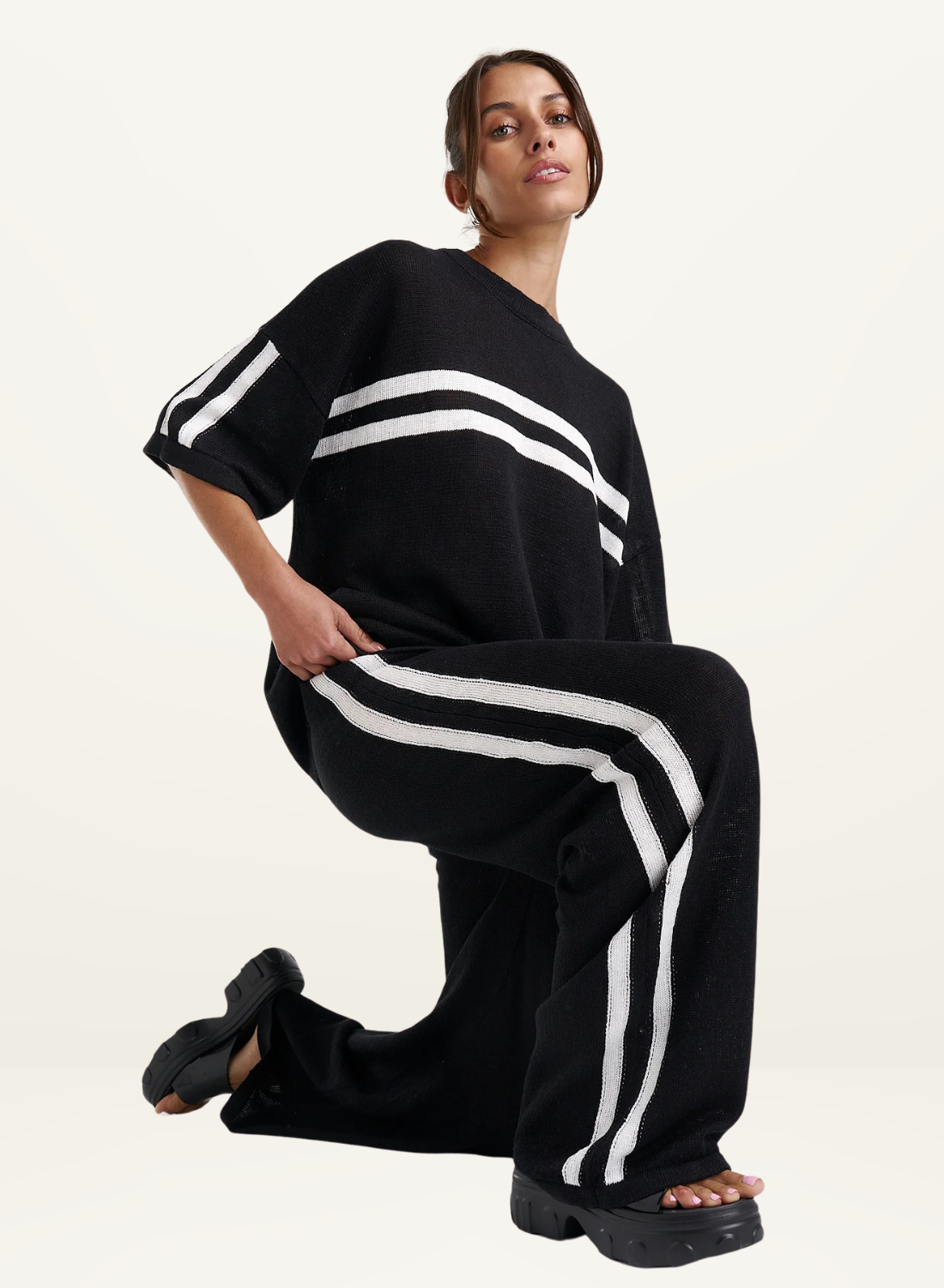 Summi Summi Knit Pants in BLACK &amp; CREAM