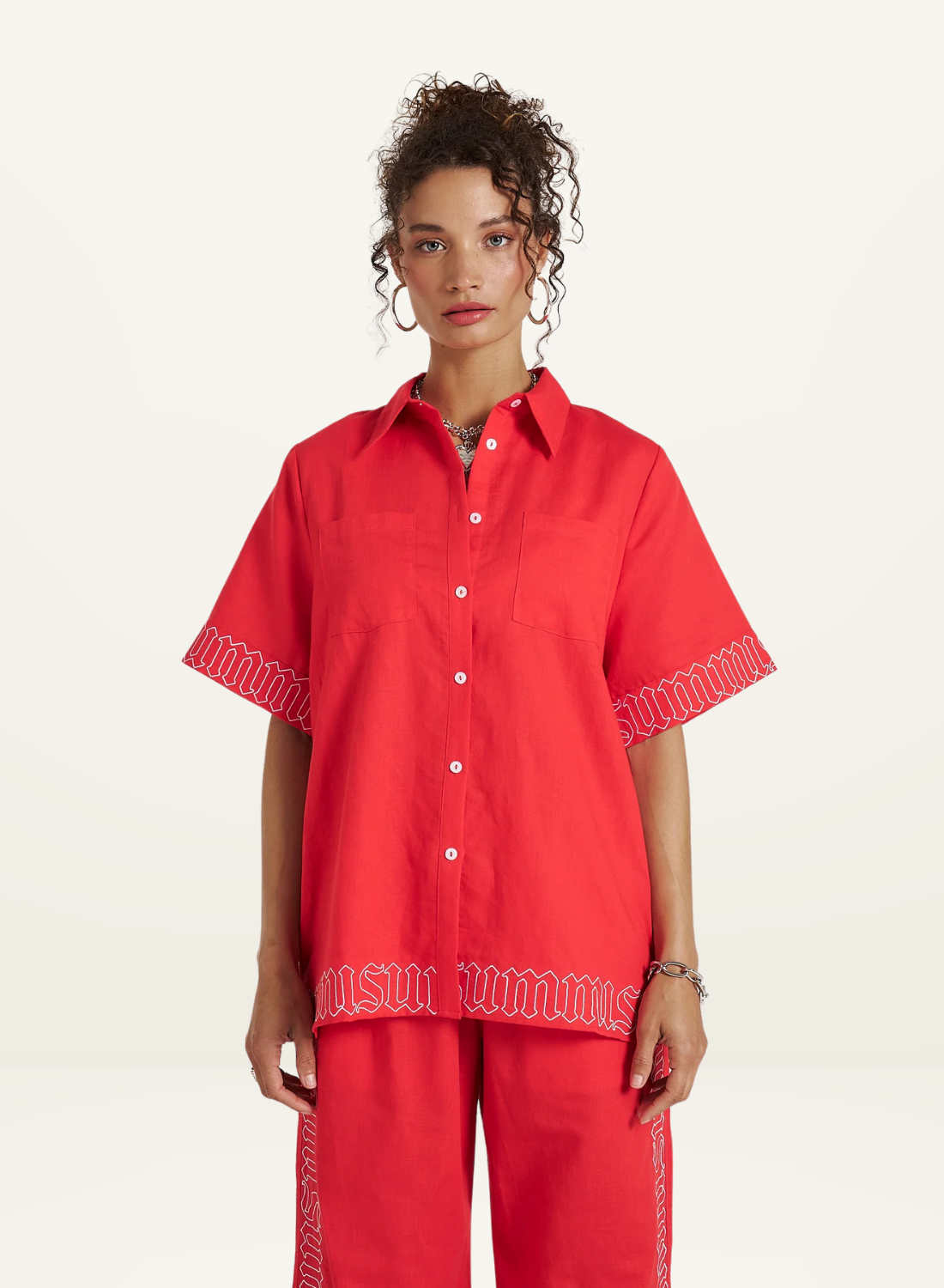 Summi Summi Sig Linen Shirt in SCARLET SUMMI