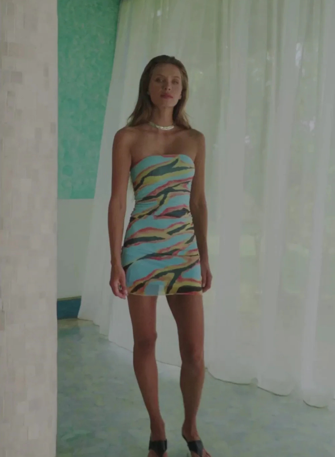 Summi Summi Strapless Mesh Mini Dress in Zanzibar