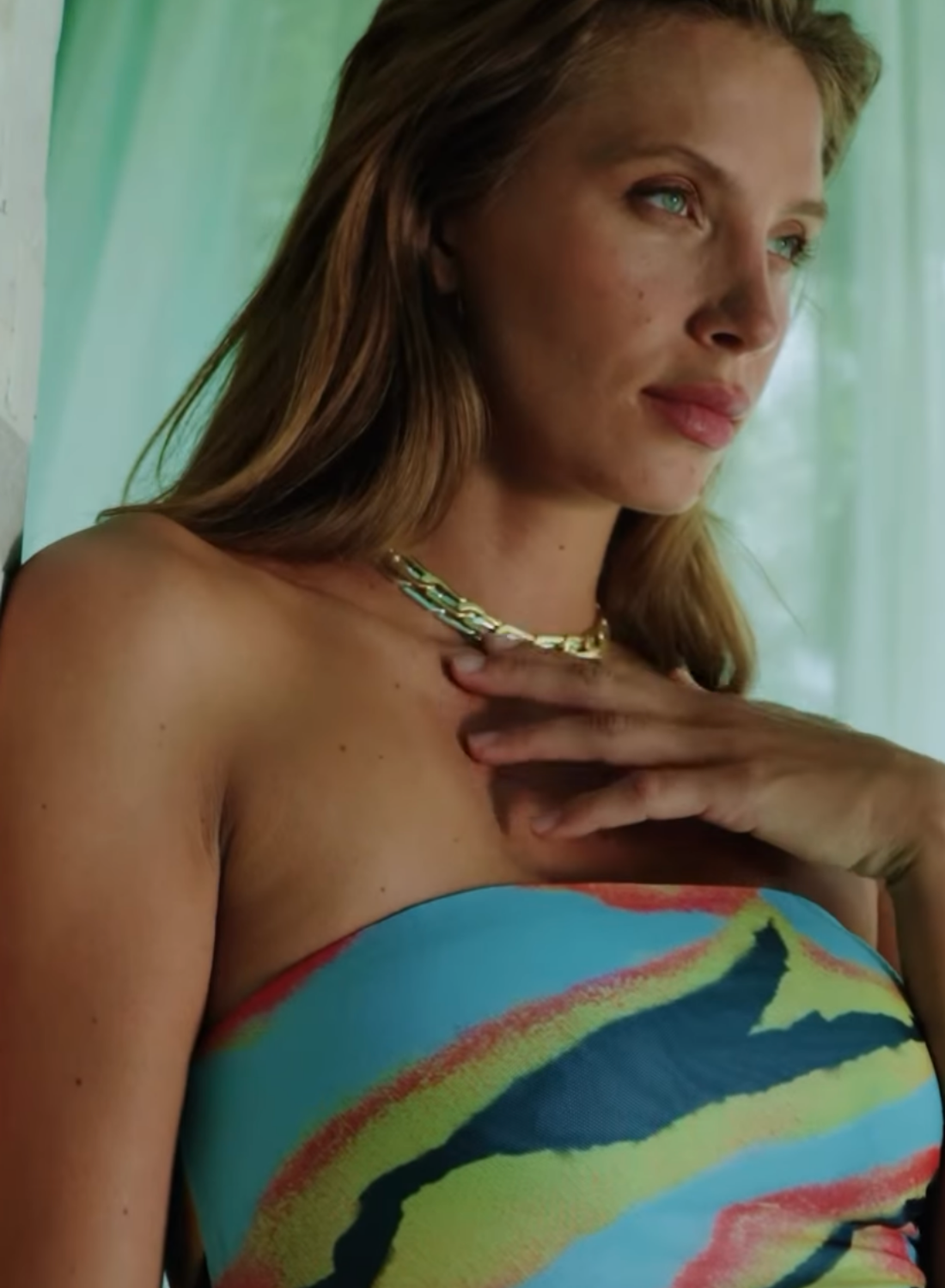 Summi Summi Strapless Mesh Mini Dress in Zanzibar