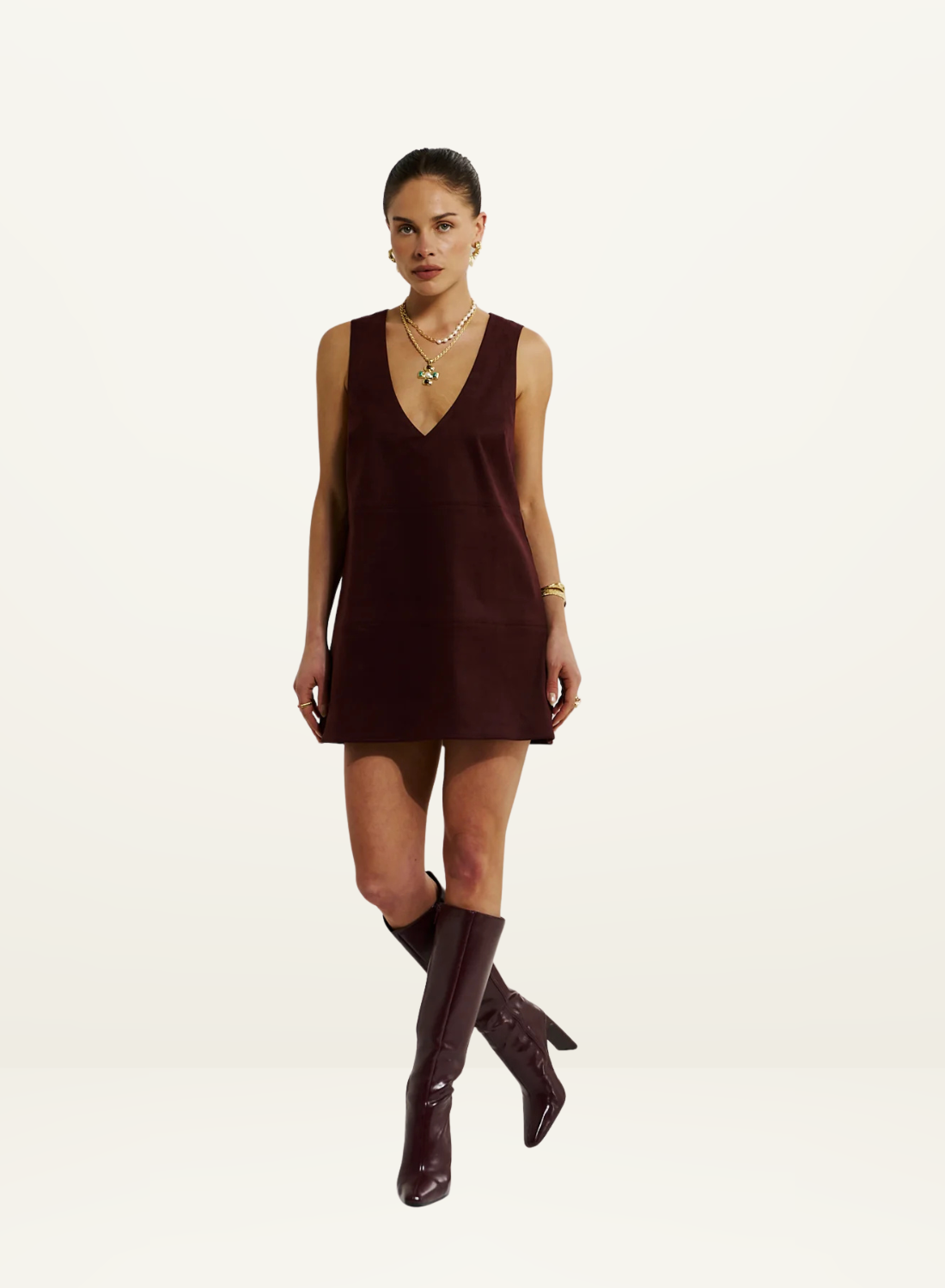Summi Summi VNeck Mini Dress in Syrah