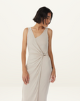 Third Form Stirling Twist Cross Over Midi Dress in Oyster Grey