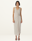 Third Form Stirling Twist Cross Over Midi Dress in Oyster Grey