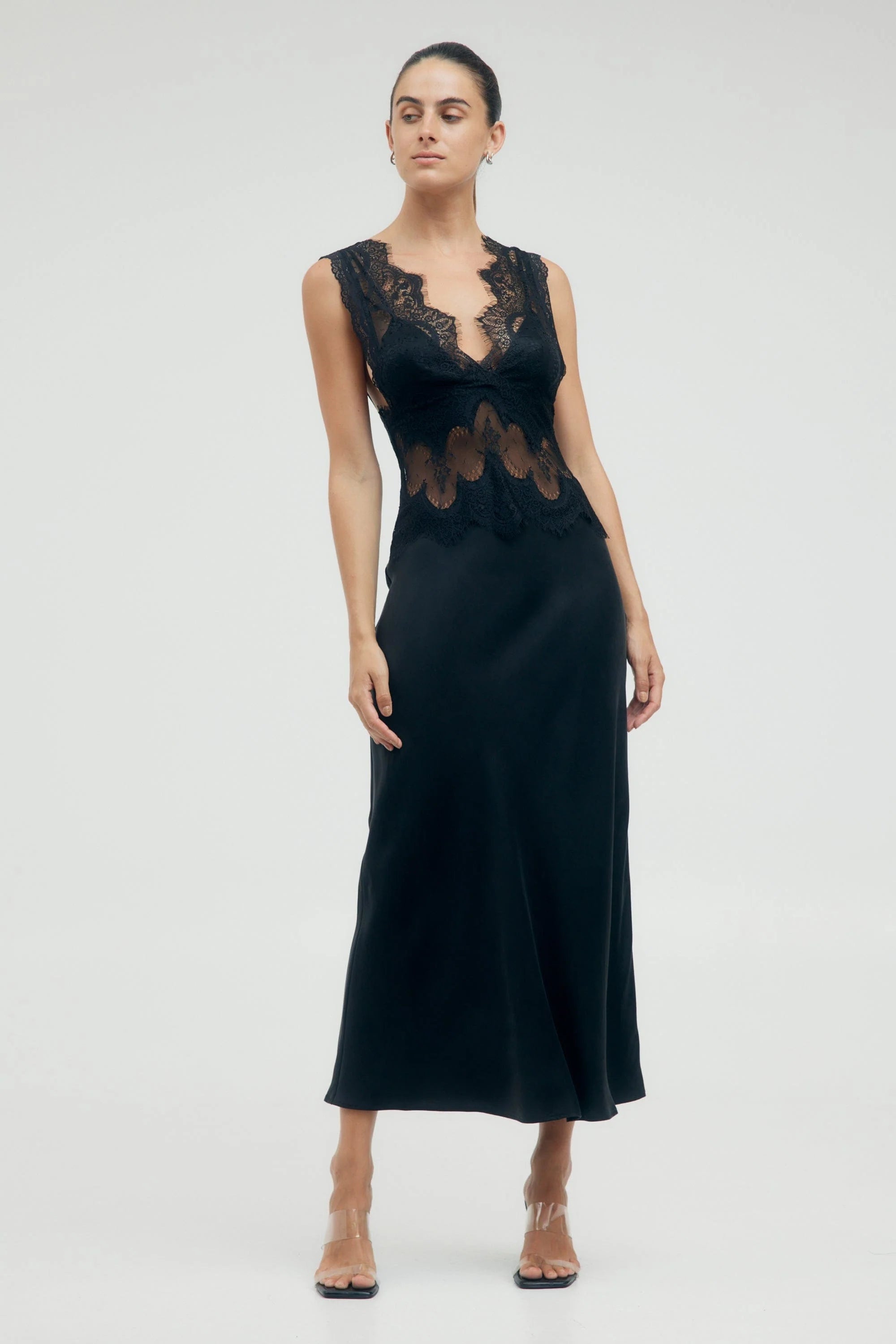 Visions Lace Deep V Maxi Dress BLACK Third Form-Third Form-Frolic Girls