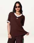 Very Special Mocha Mesh Stripe Tee in Brown