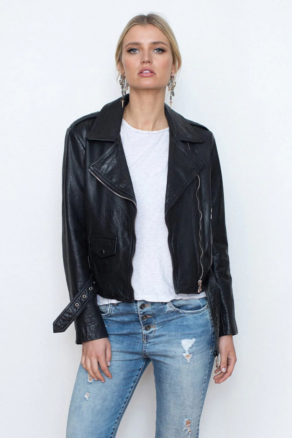 Adelle Boyfriend Leather Jacket BLACK White Suede-Demkiw-Frolic Girls