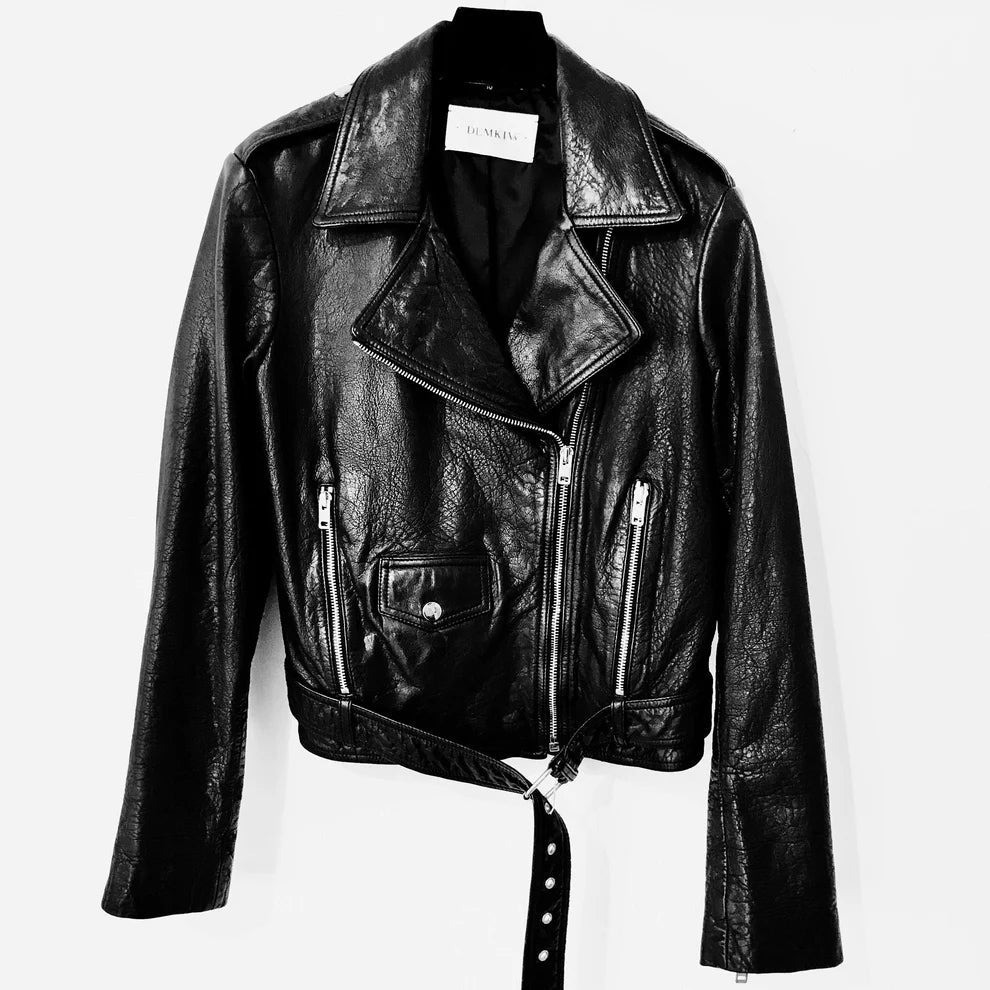 Adelle Boyfriend Leather Jacket BLACK White Suede-Demkiw-Frolic Girls