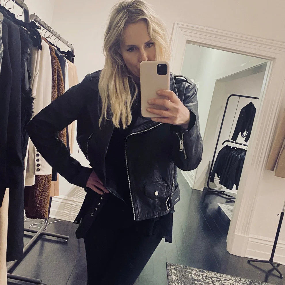 Adelle Boyfriend Leather Jacket BLACK White Suede-Demkiw-Frolic Girls