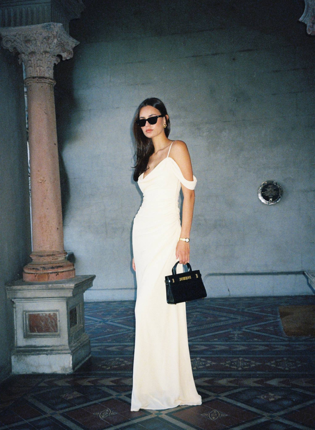 With Harper Lu Draped Gown in Lemon