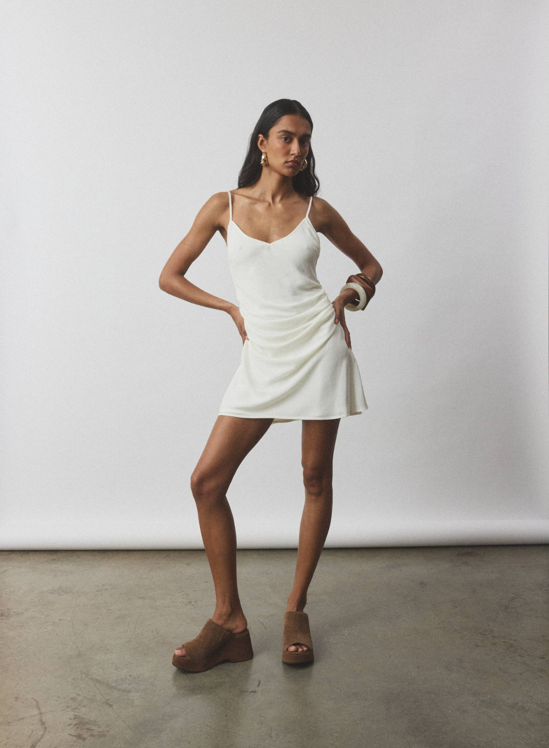 With Harper Lu Georgette Draped Mini Dress in White