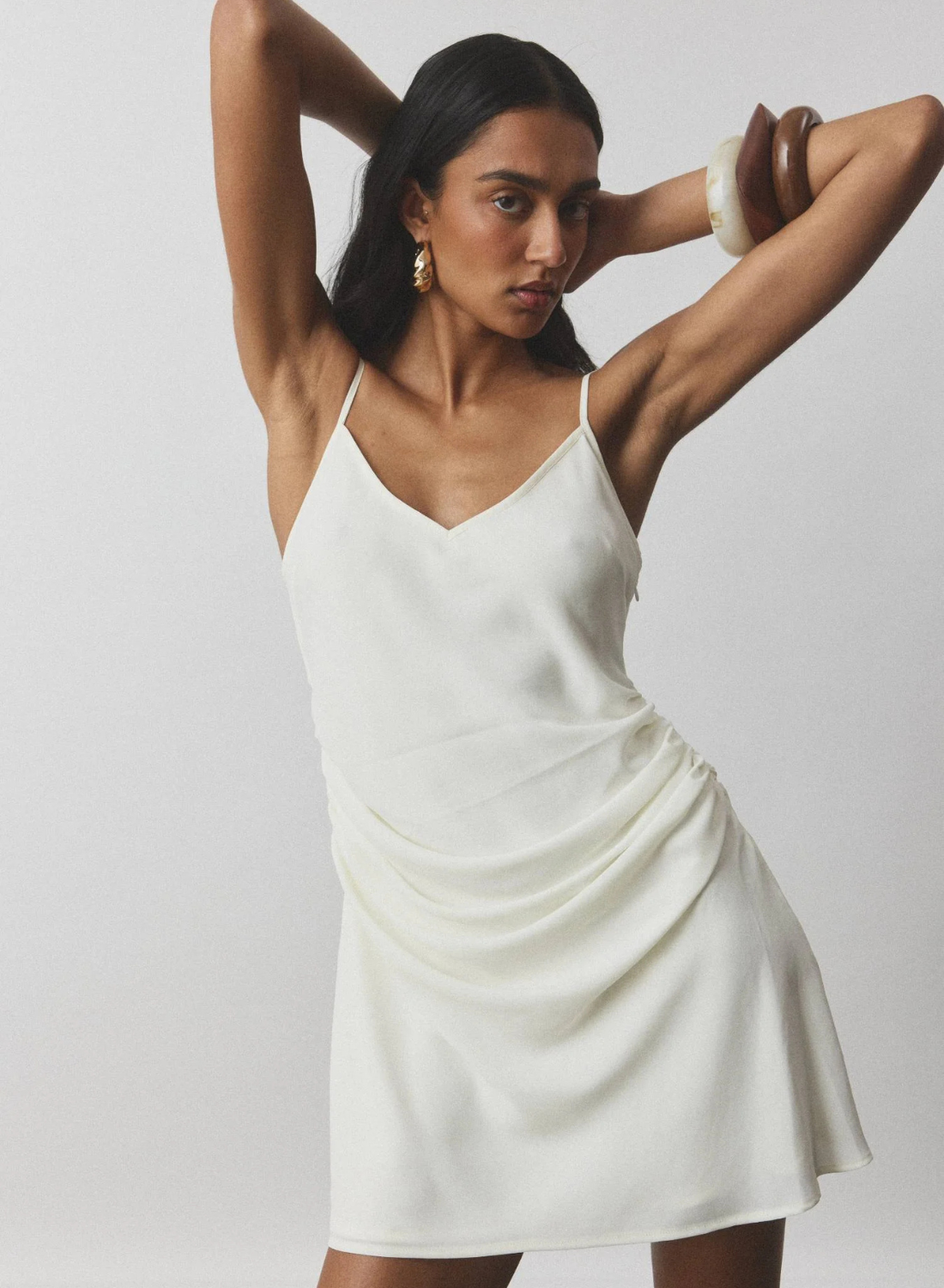 With Harper Lu Georgette Draped Mini Dress in White