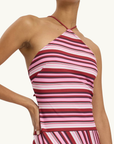 With Harper Lu Halter Maxi Dress in Magenta Stripe