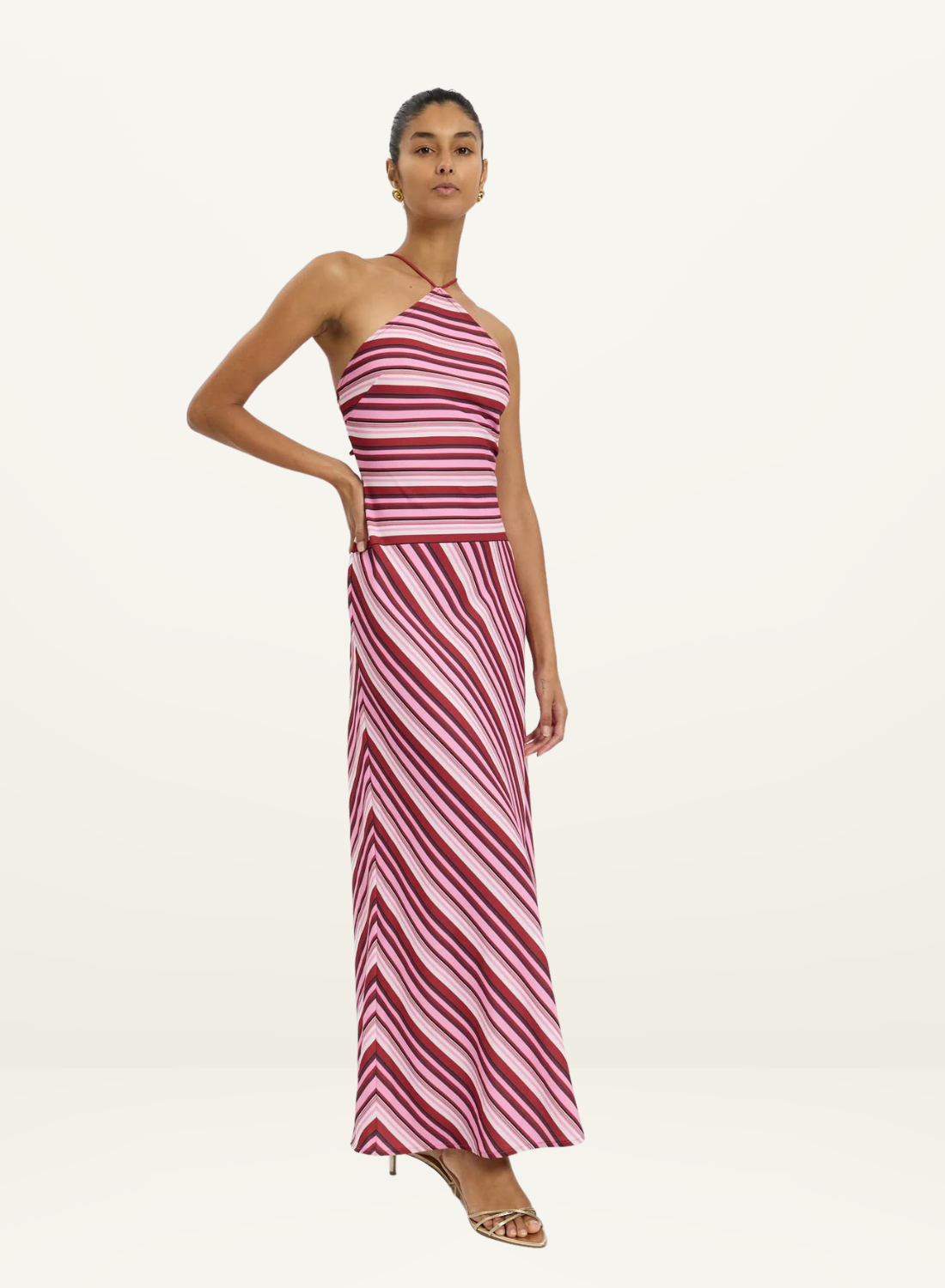 With Harper Lu Halter Maxi Dress in Magenta Stripe // COMING SOON