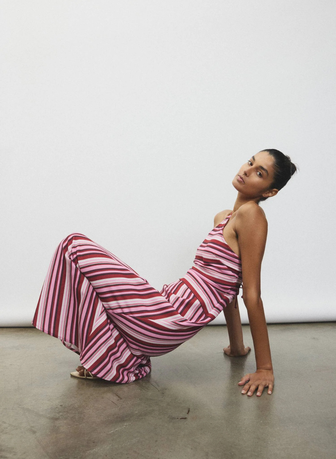 With Harper Lu Halter Maxi Dress in Magenta Stripe // COMING SOON