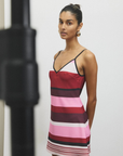 With Harper Lu Stripe Bias Mini Dress in Fucshia Stripe // COMING SOON