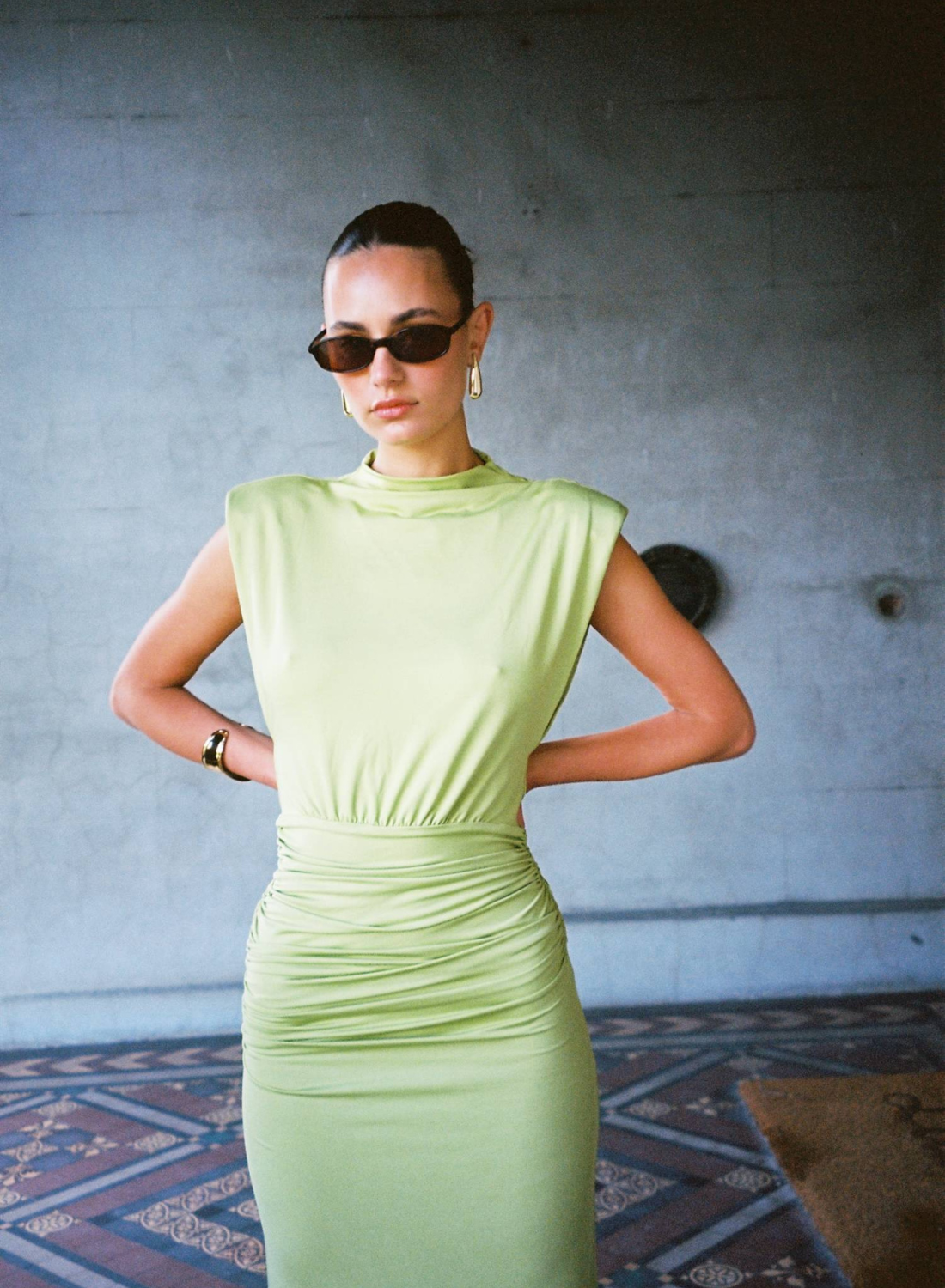 With Harper Lu Structured Shoulder Gown in Emerald