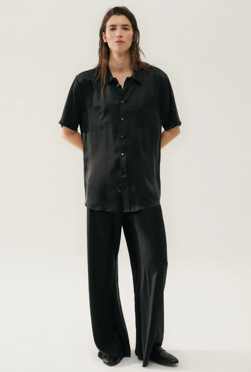 Short Sleeve Boyfriend Shirt BLACK Silk Laundry-Silk Laundry-Frolic Girls