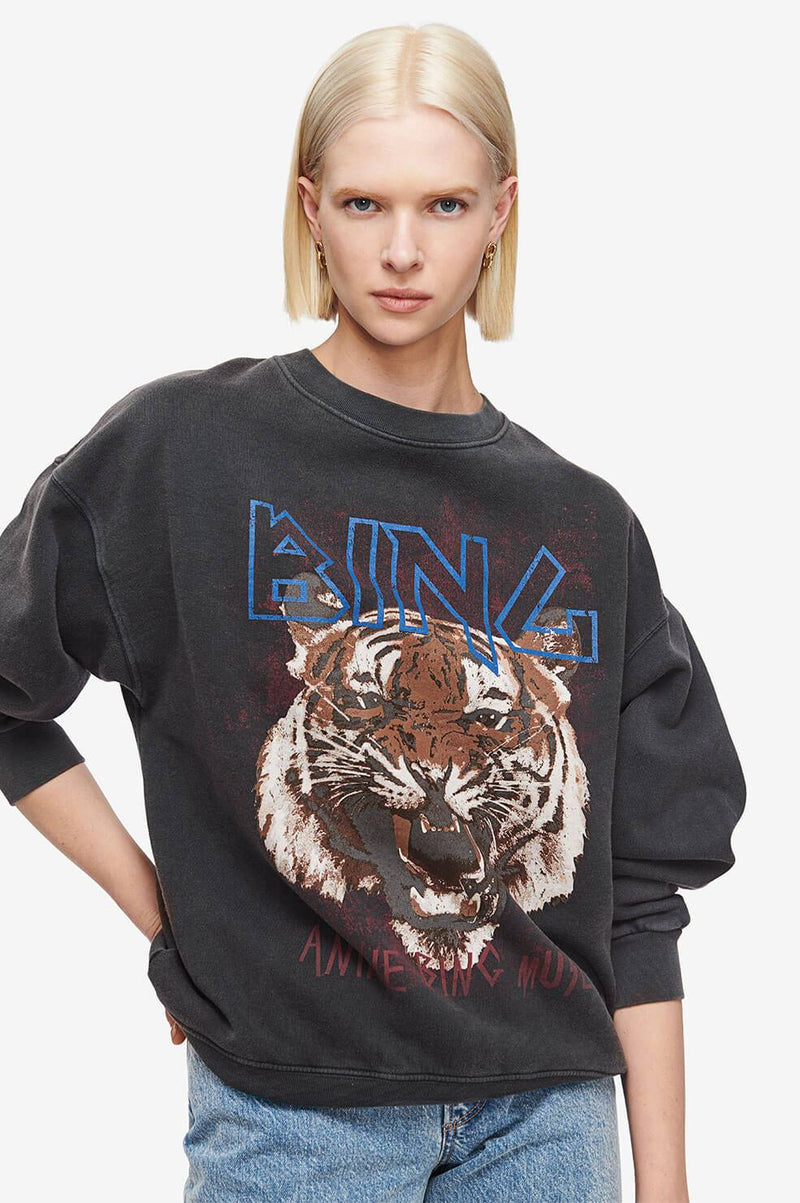 Tiger Sweatshirt WASHED BLACK-Anine Bing-Frolic Girls