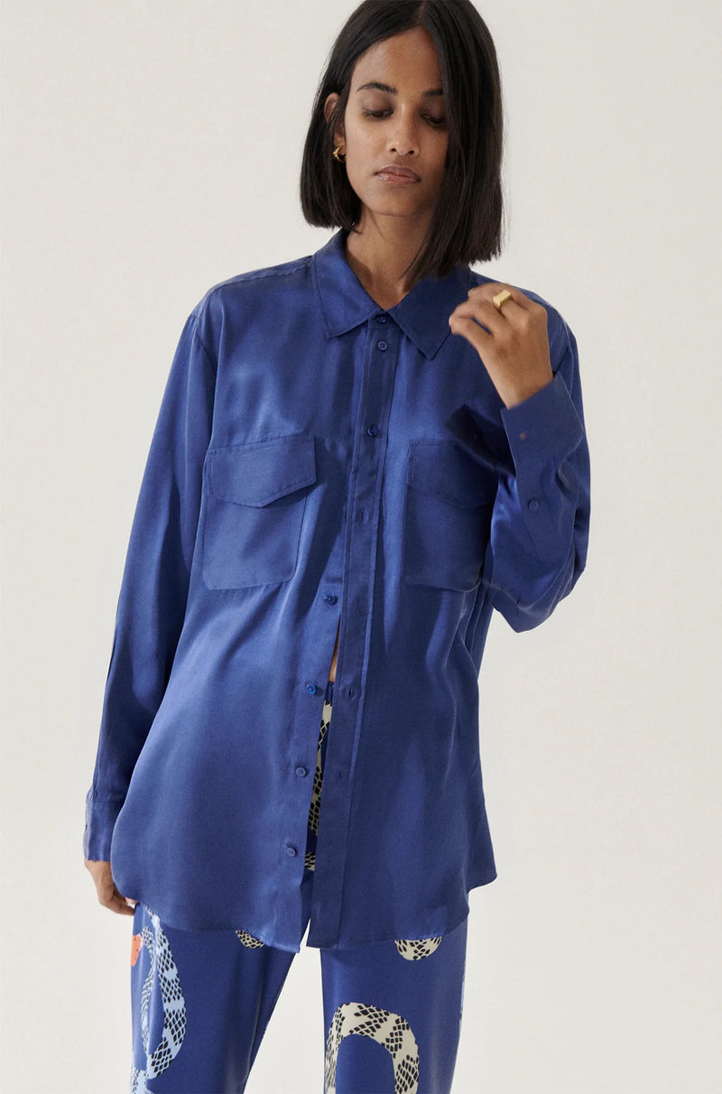 Boyfriend Silk Shirt KARNER BLUE Silk Laundry-Silk Laundry-Frolic Girls